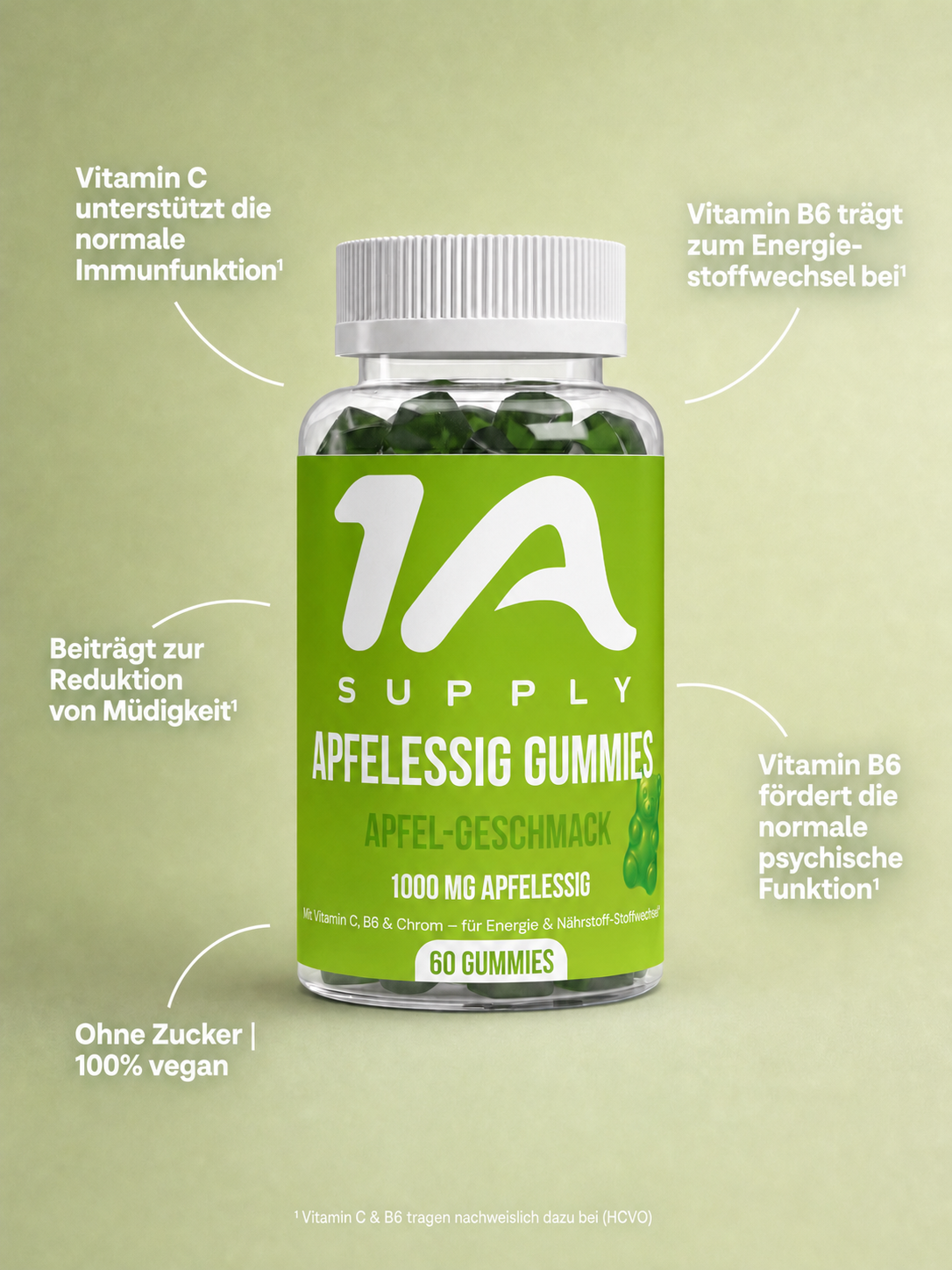 Apfelessig + C + B6 + Chrom Gummies