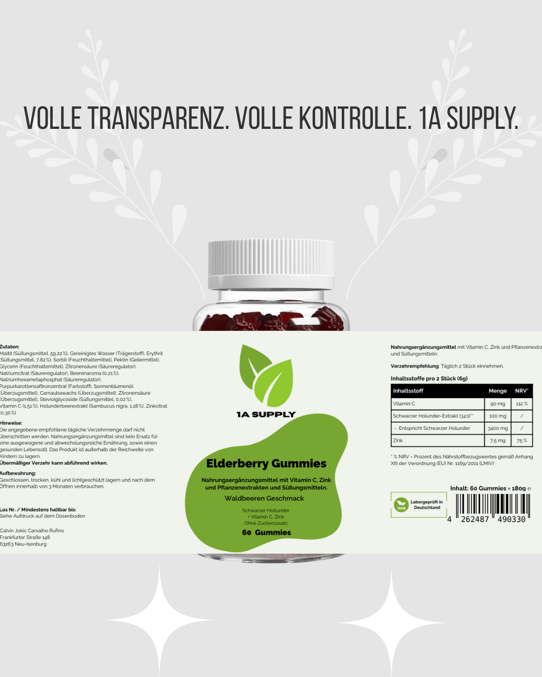 Elderberry + Vitamin C + Zink Gummies - 1A Supply