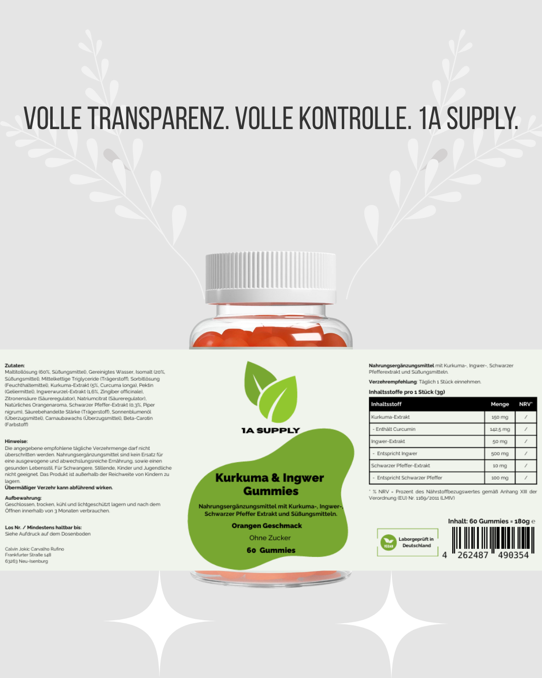 Kurkuma + Ingwer + Schwarzer Pfeffer Gummies - 1A Supply