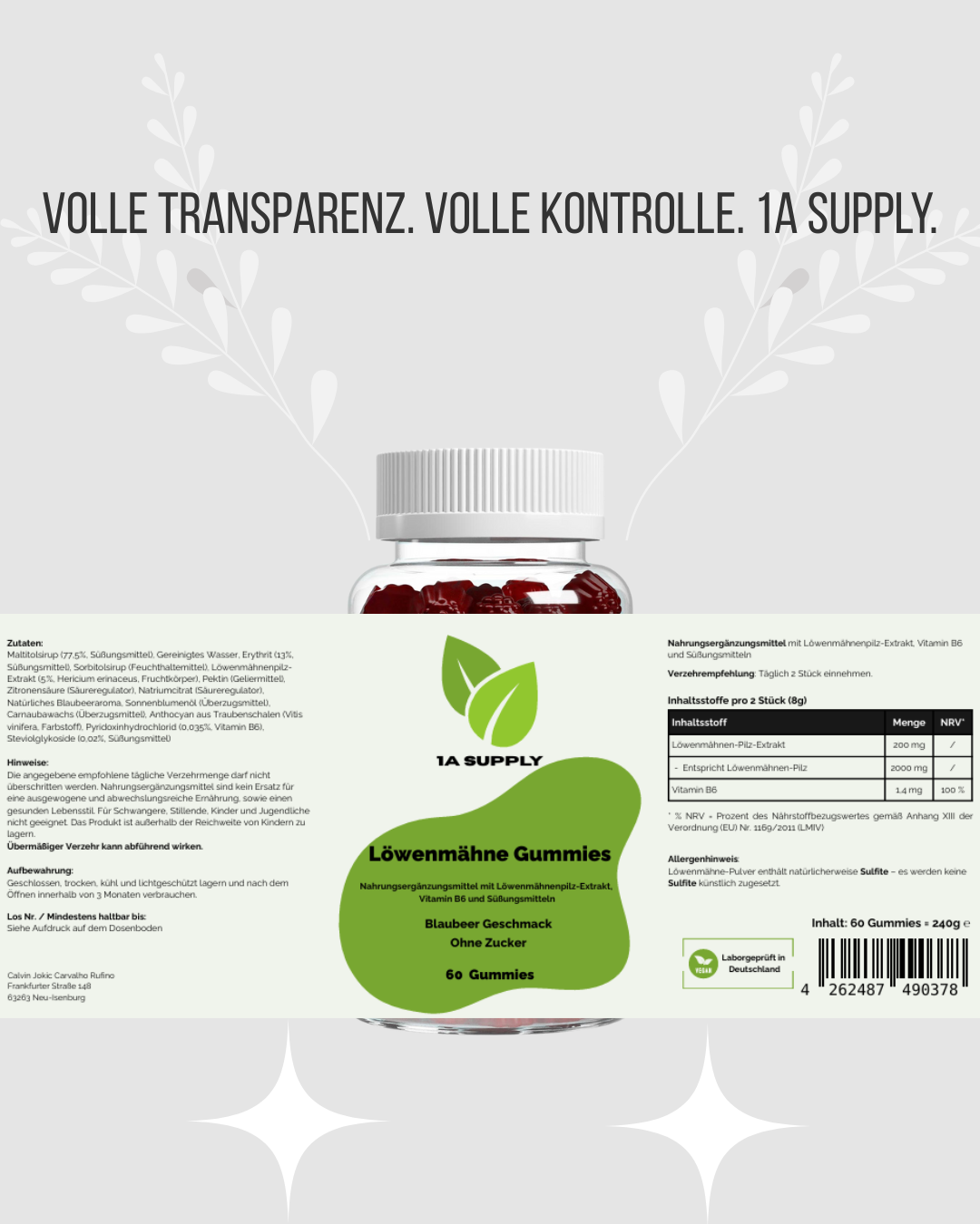 Löwenmähne + Vitamin B6 Gummies - 1A Supply