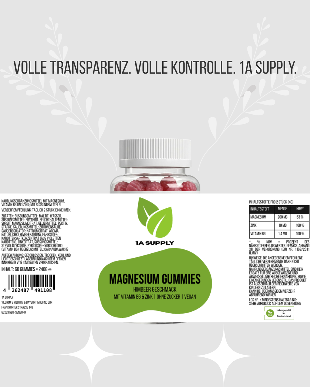 Magnesium + Zink + B6 Gummies  1A Supply