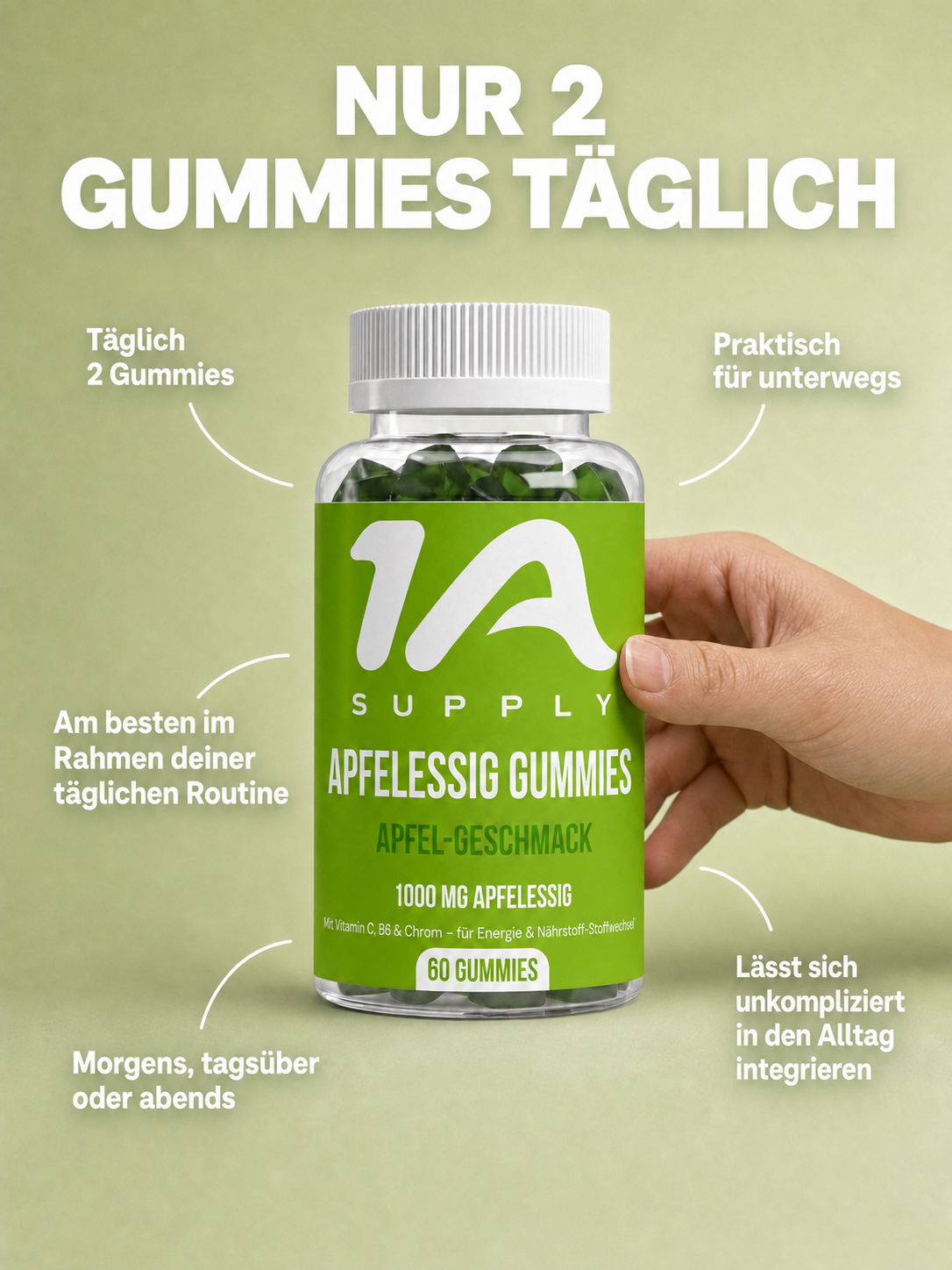 Apfelessig + C + B6 + Chrom Gummies