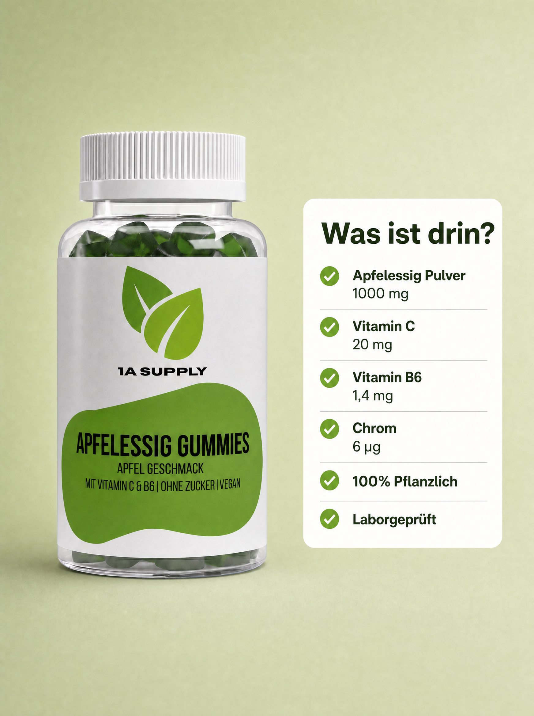 Apfelessig + C + B6 + Chrom Gummies